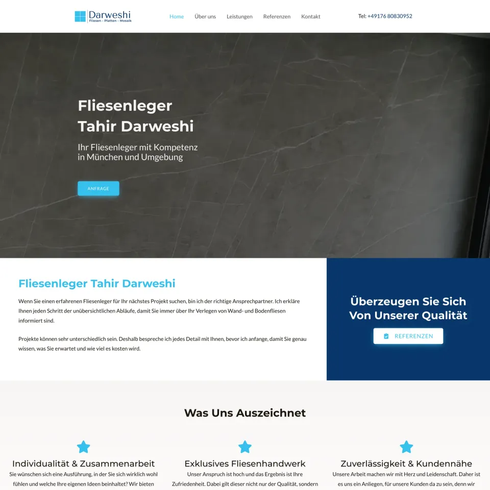 Screenshot der Projektseite Darweshi Fliesen